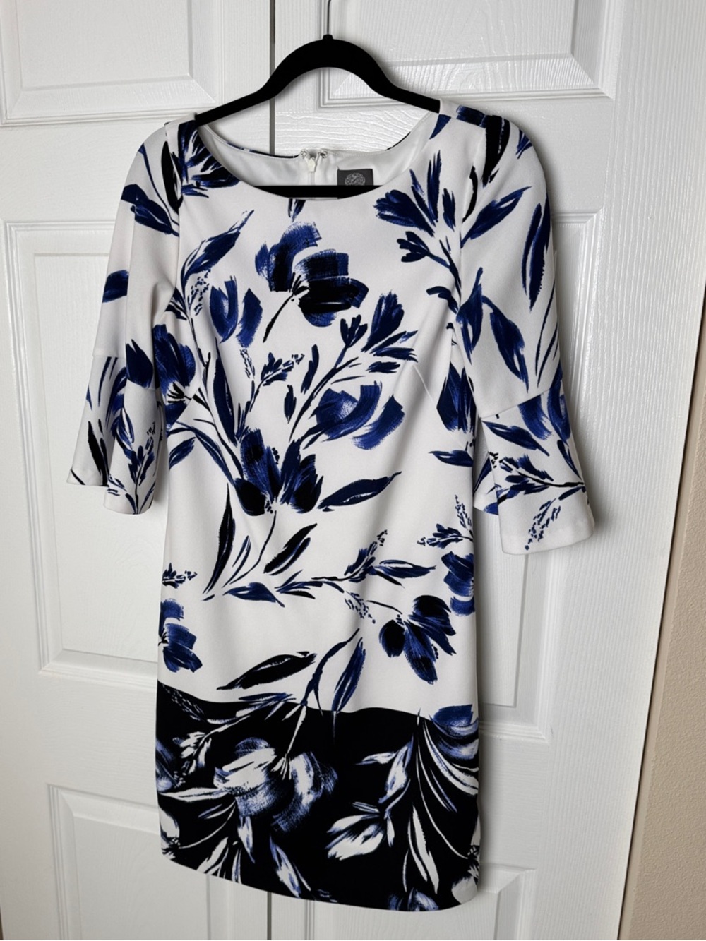 Vince Camuto White Midi Dress with Blue Floral Print